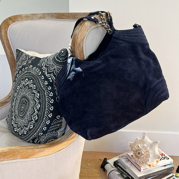 Anthropologie NET Pura Lopez Suede Leather Pewter Hardware Shoulder Handbag 🌈♥️ - Picture 6 of 15